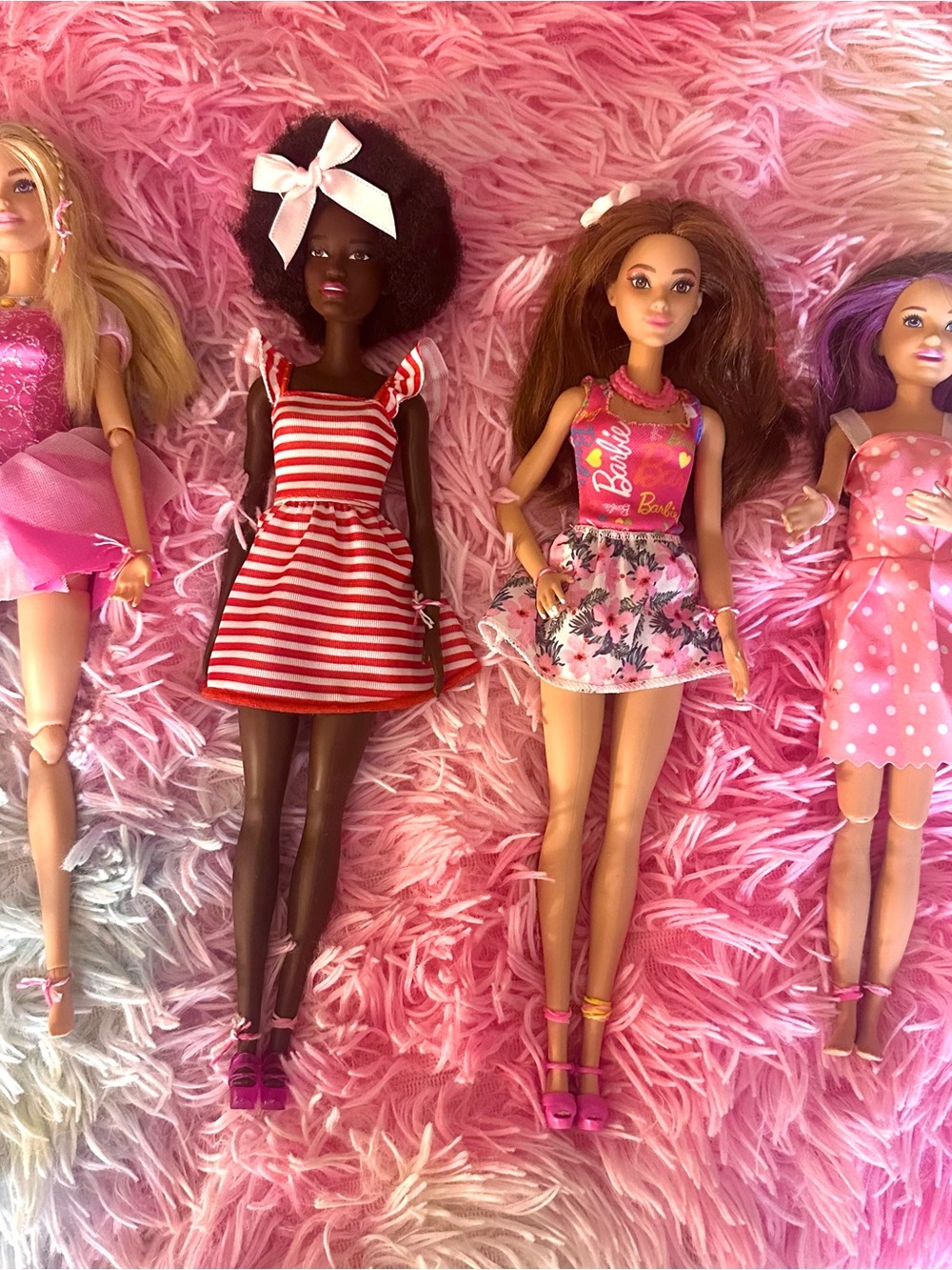 Barbie Dolls Set with Pink & Red Outfits